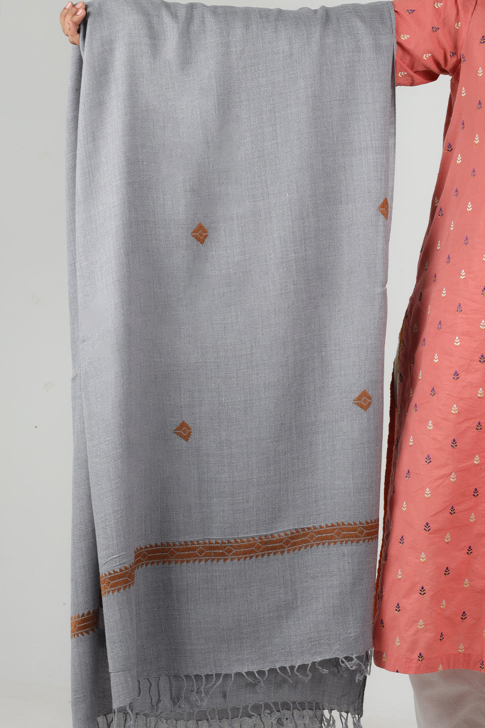 Swati Handloom Embroidery Wool Shawl gray pm