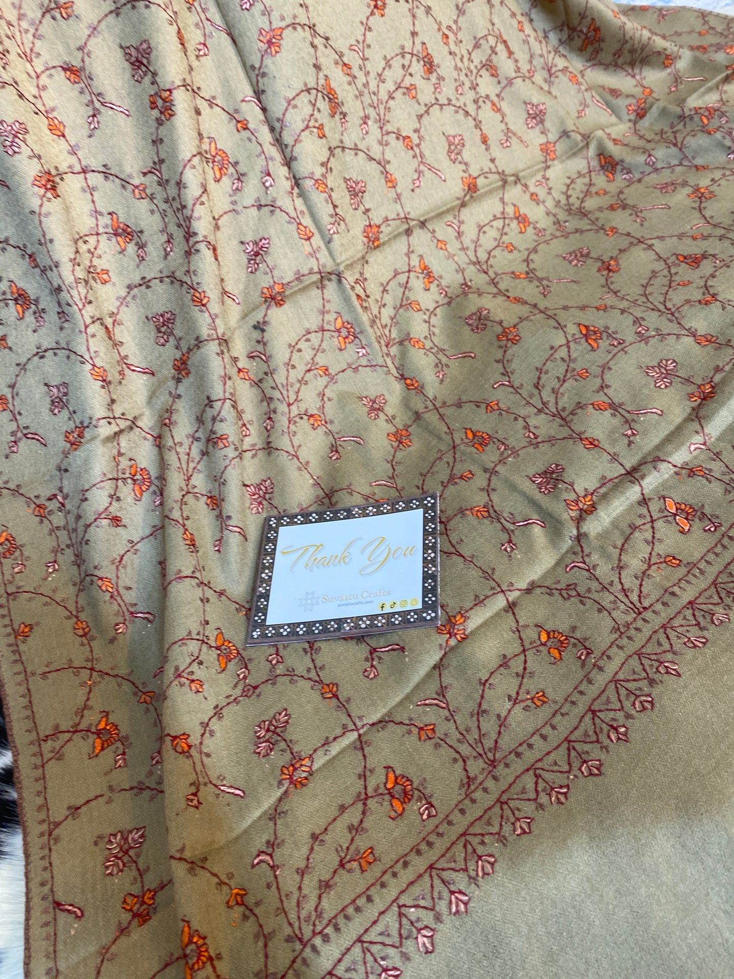 Kashmiri Pashmina Jaladar dark Brown C