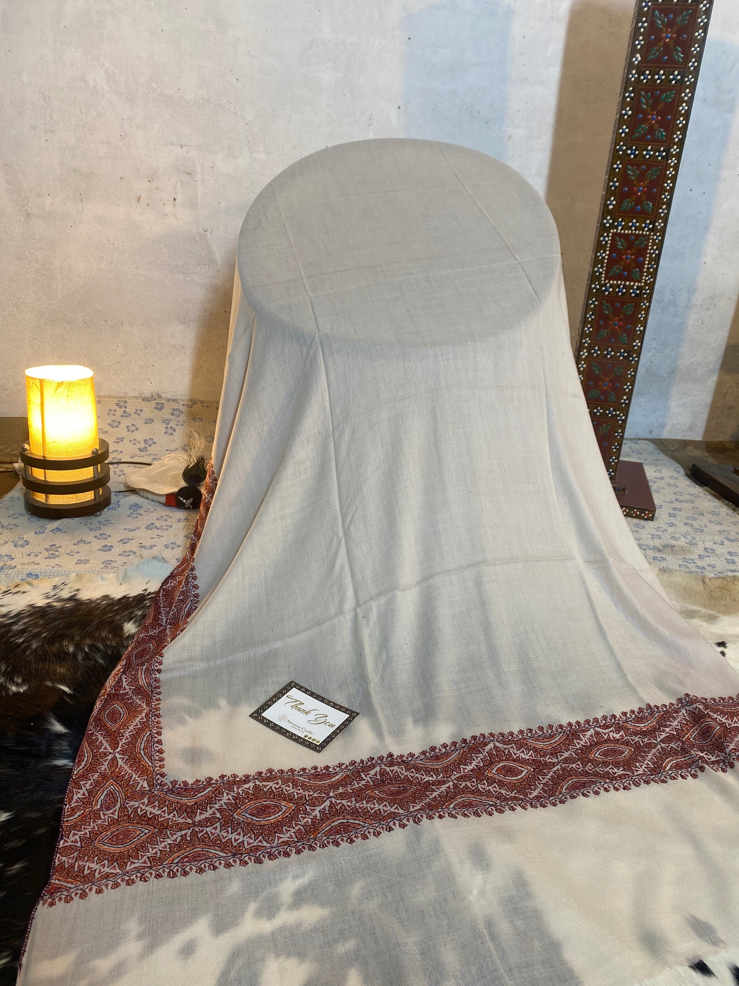 Kashmiri Pashmina Sui Jal Half White A