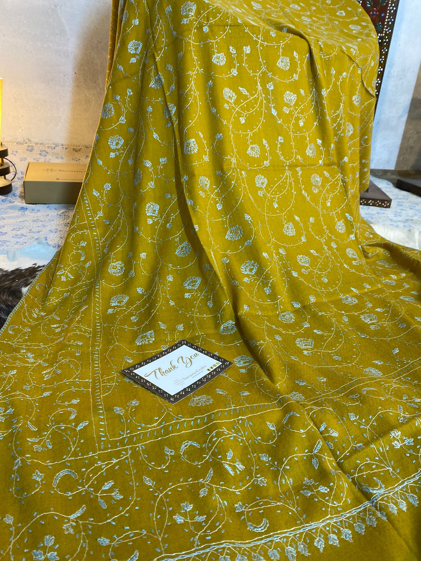 Kashmiri Pashmina Jaladar Mustard A