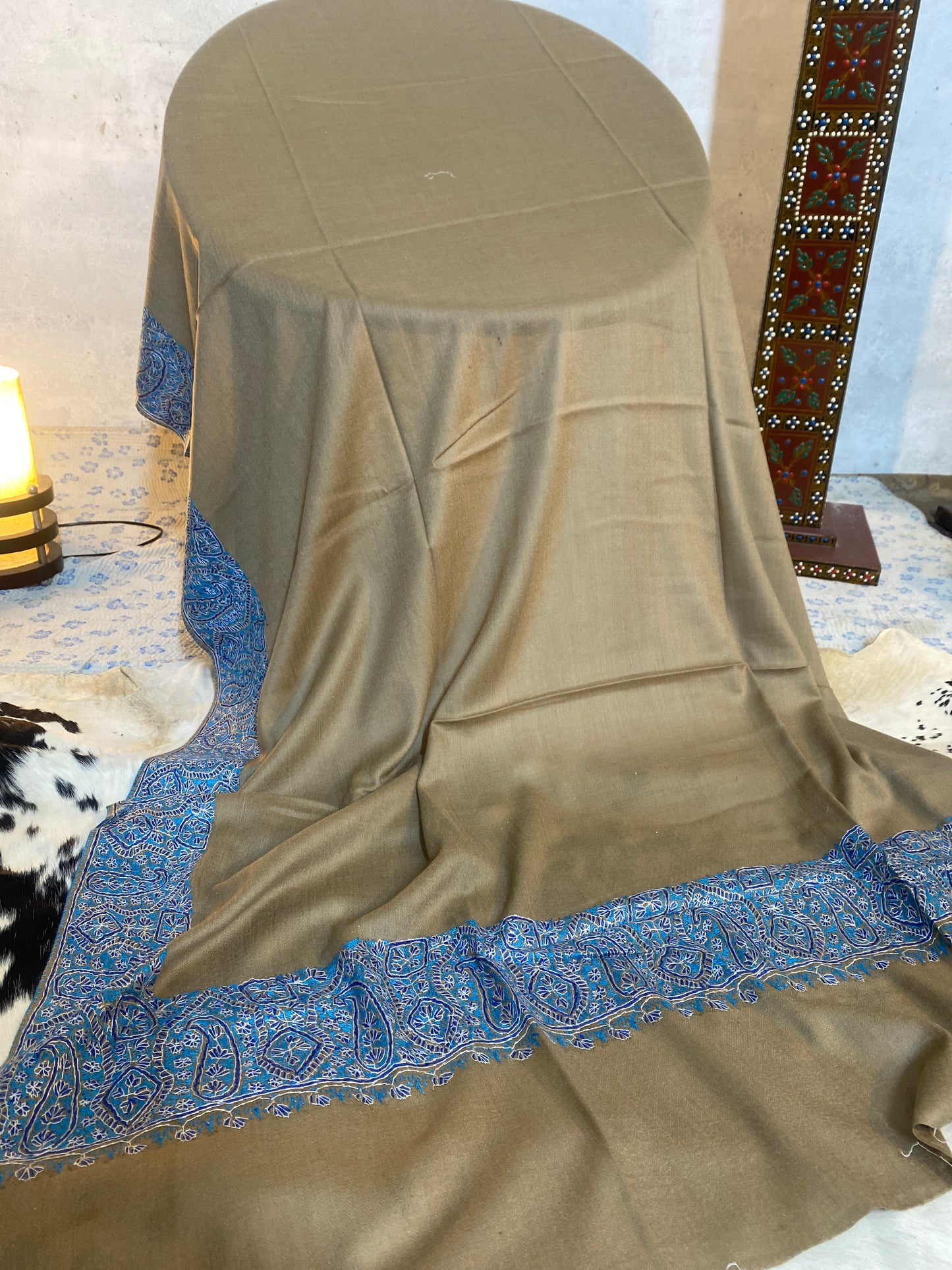 Kashmiri Pashmina Jamawar Brown 4 Border