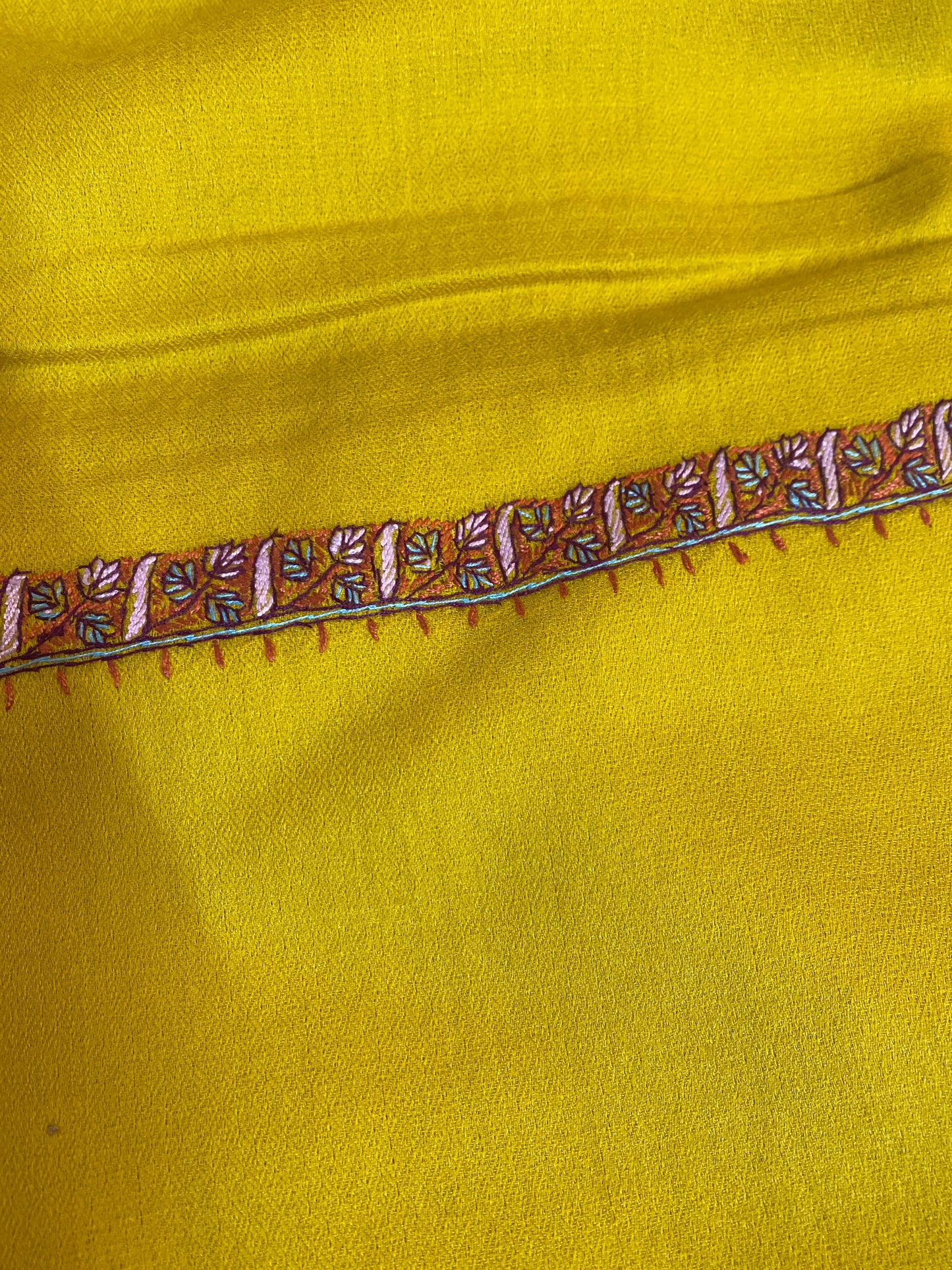 Kashmiri Pashmina Sozni Border Mustard Yellow A