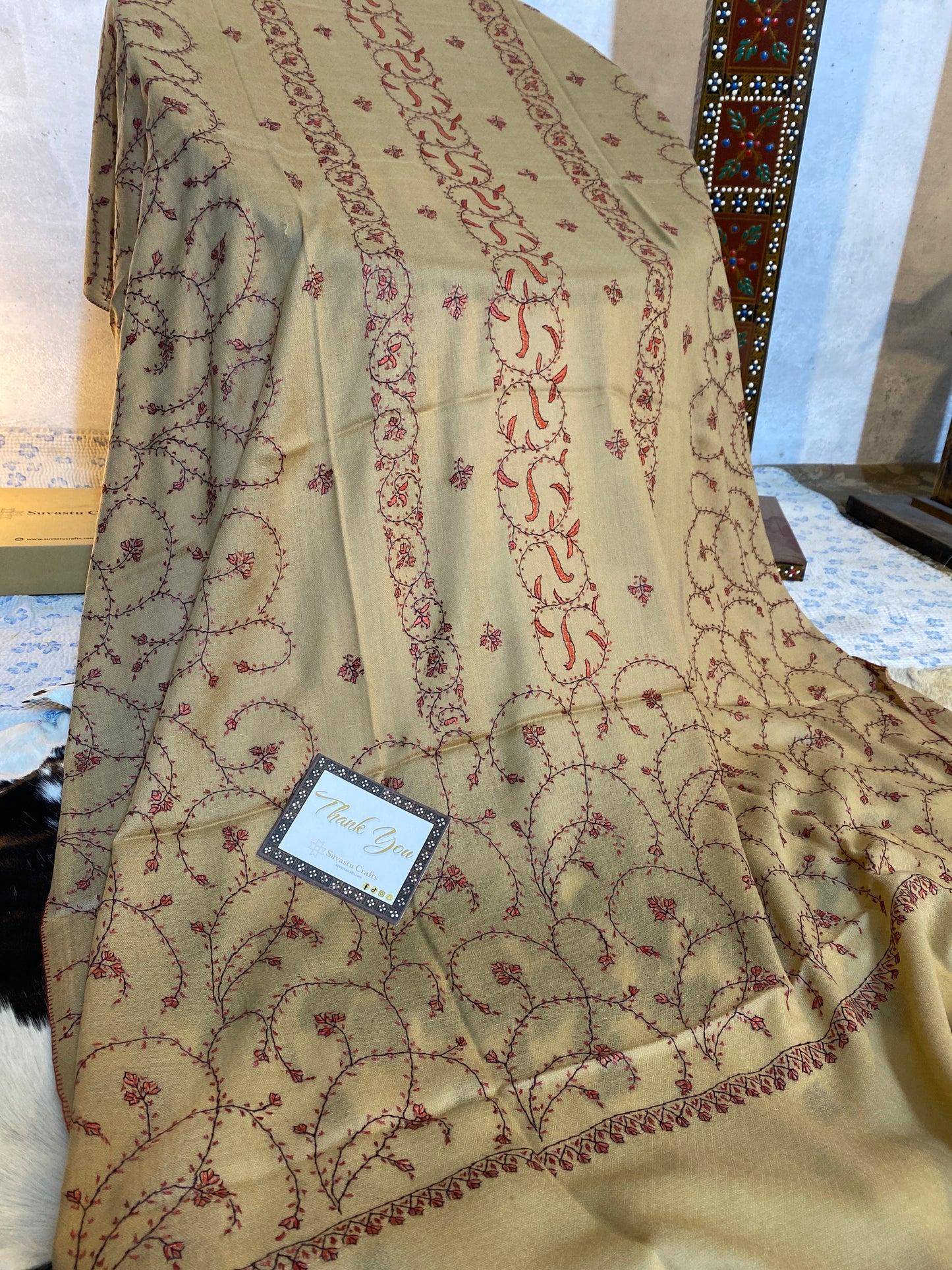Kashmiri Pashmina Jaladar Brown B