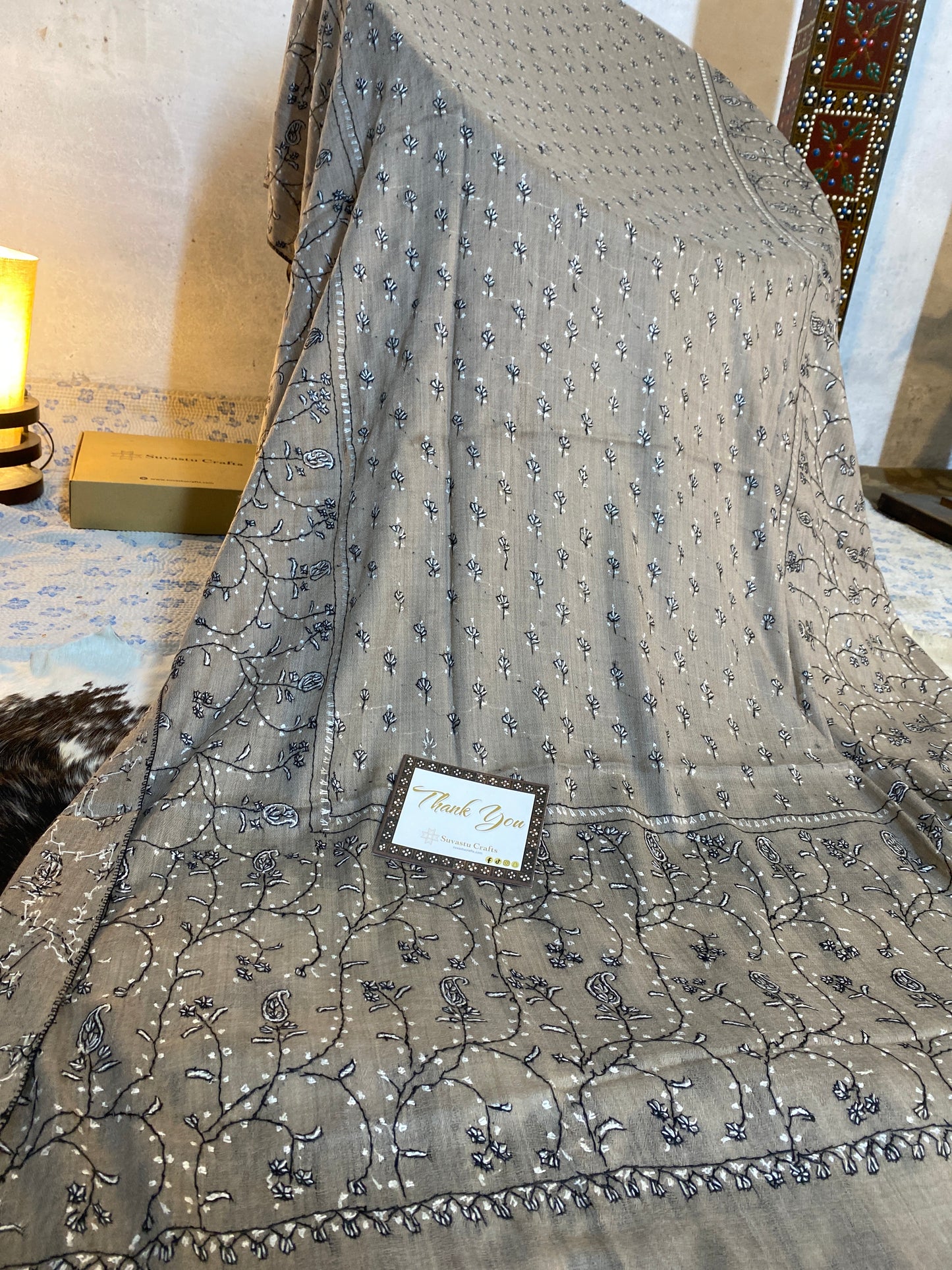 Kashmiri Pashmina Jaladar Gray A