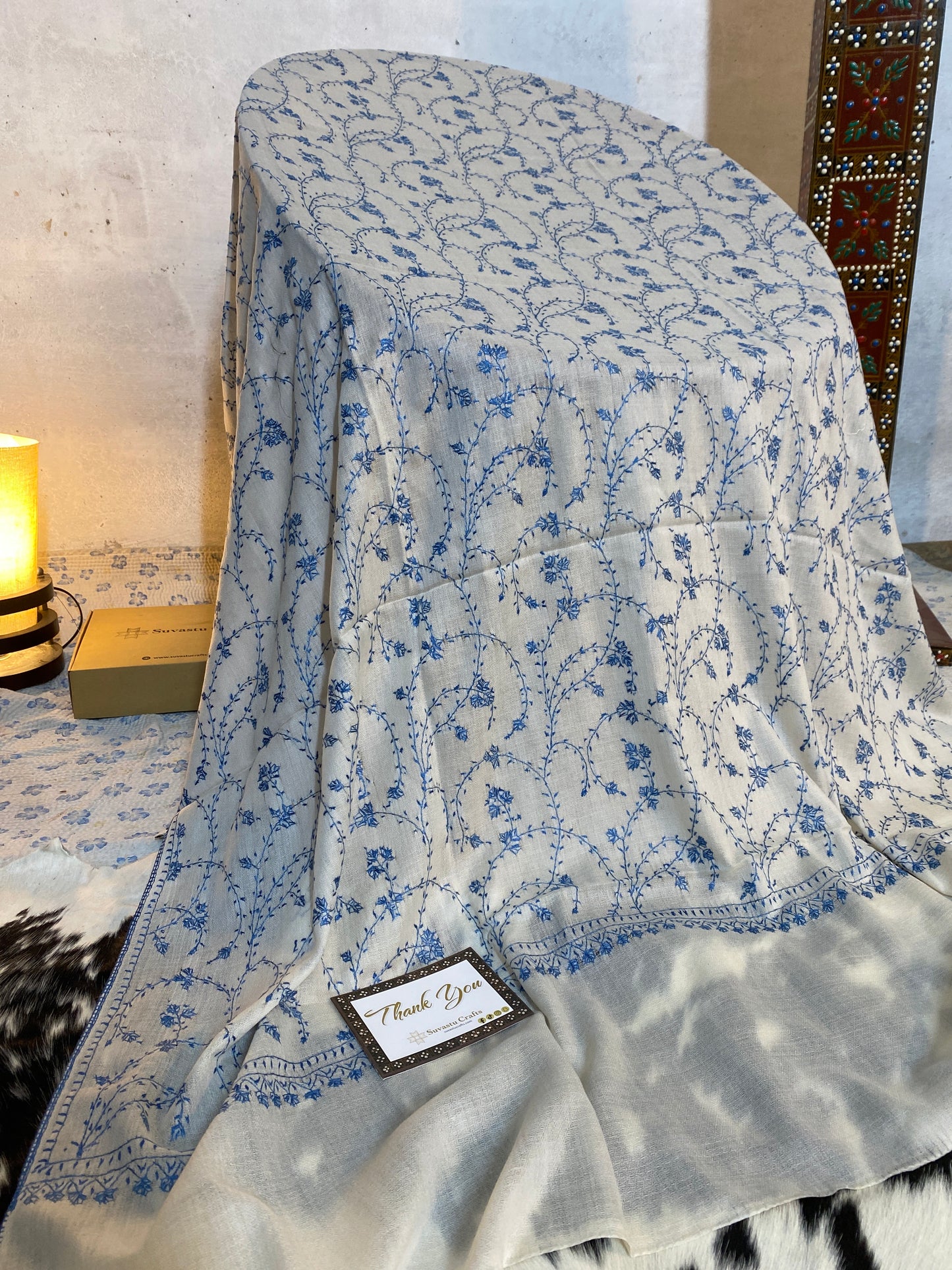 Kashmiri Pashmina Jaladar White B