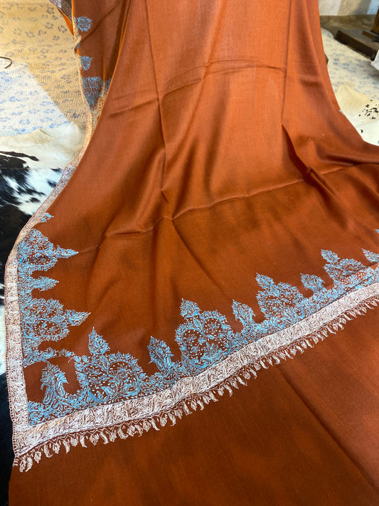 Kashmiri Pashmina Jamawar Rust 4 Border