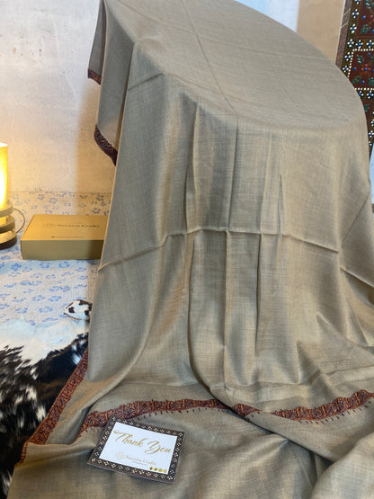 Kashmiri Pashmina Sozni Border Brown B
