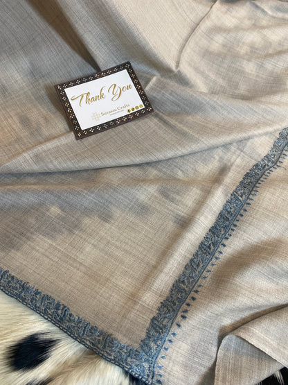 Kashmiri Pashmina Sozni Border Gray A