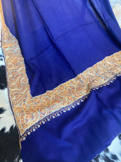 Kashmiri Pashmina Sui Jal Blue F