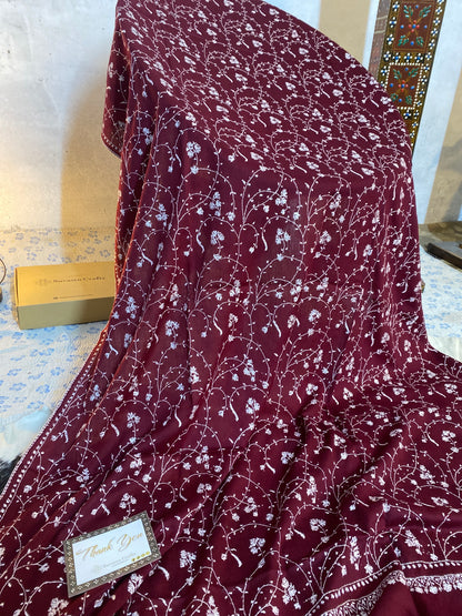 Kashmiri Pashmina Jaladar Mahroon A