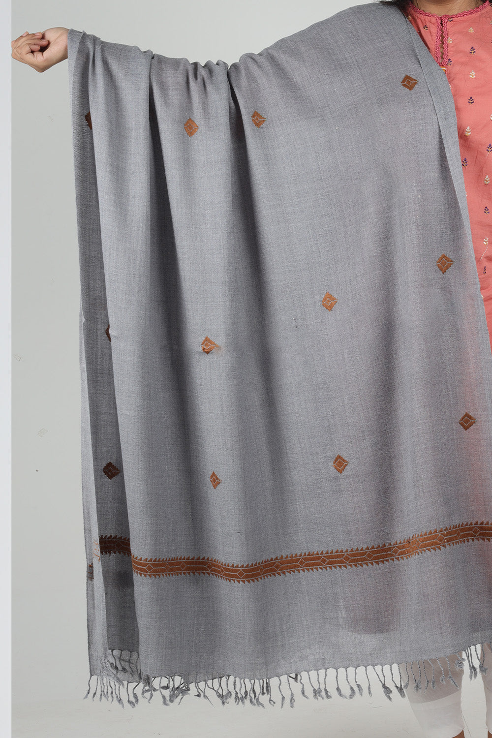 Swati Handloom Embroidery Wool Shawl gray pm