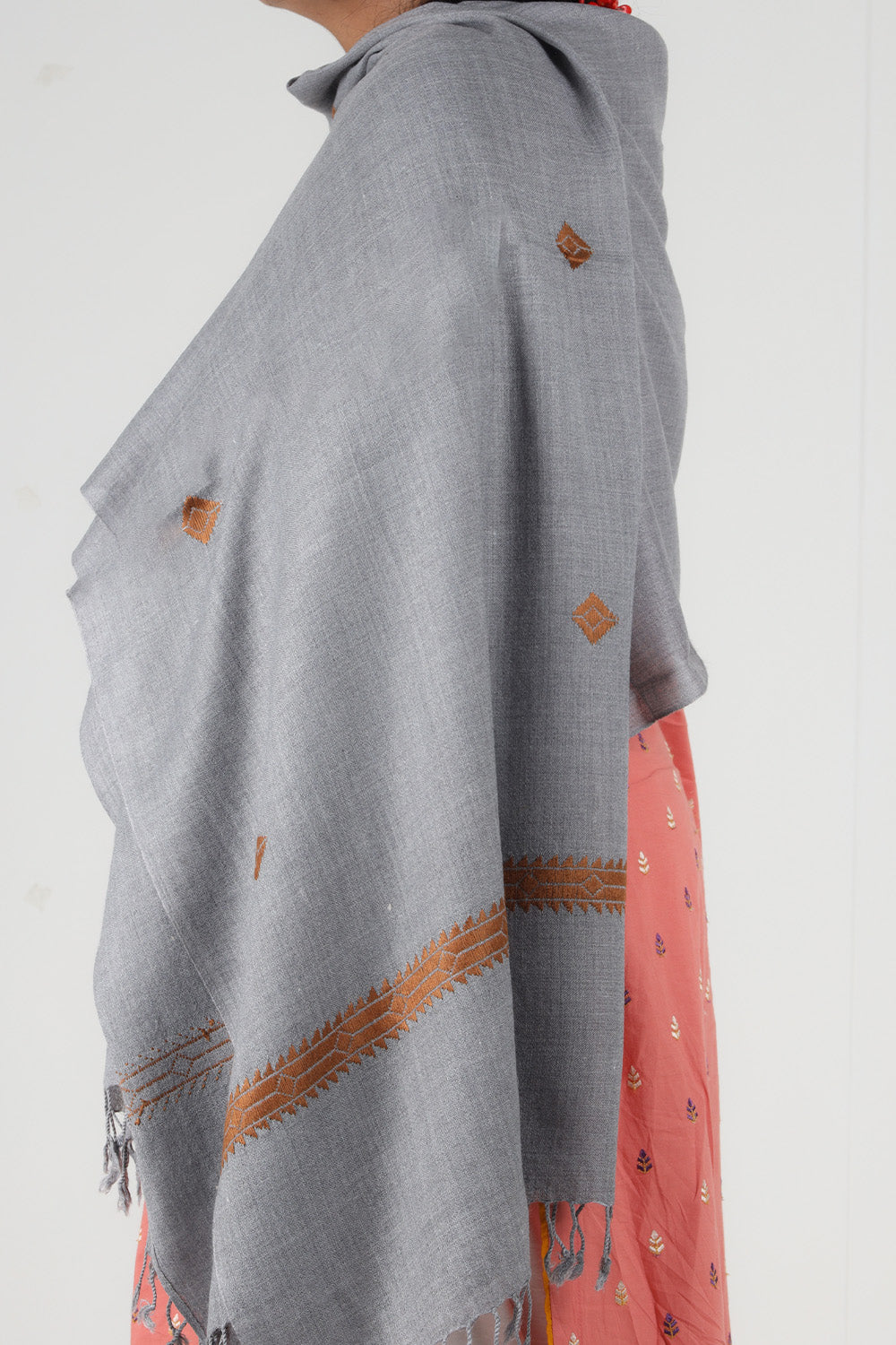 Swati Handloom Embroidery Wool Shawl gray pm
