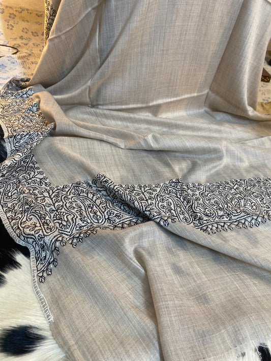Kashmiri Pashmina Jamawar Light Gray 4 Border