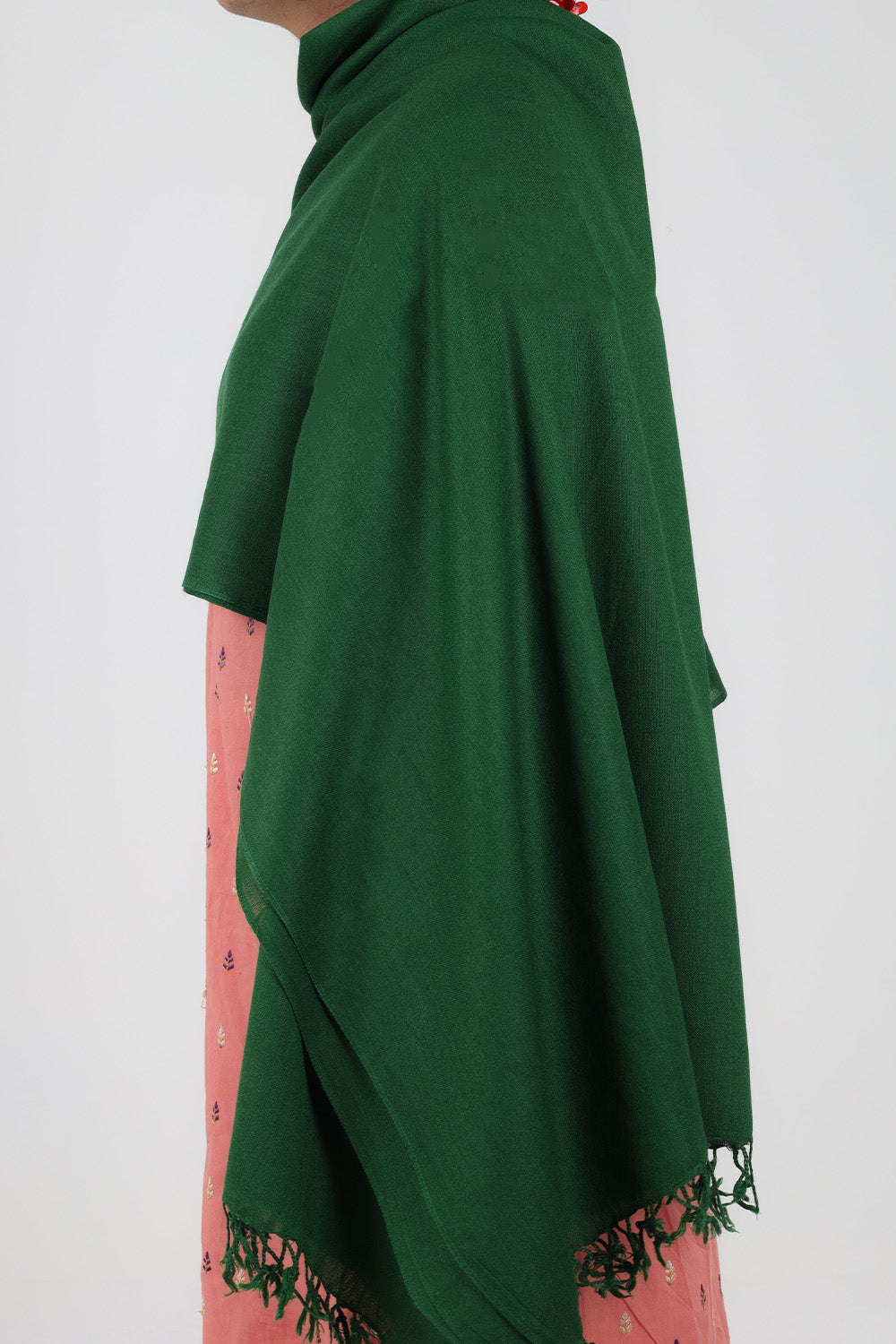 Swati Handloom Plain  Dark Green Shawl