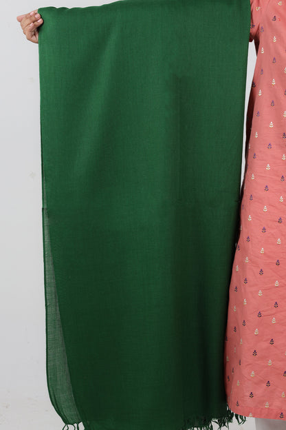 Swati Handloom Plain  Dark Green Shawl