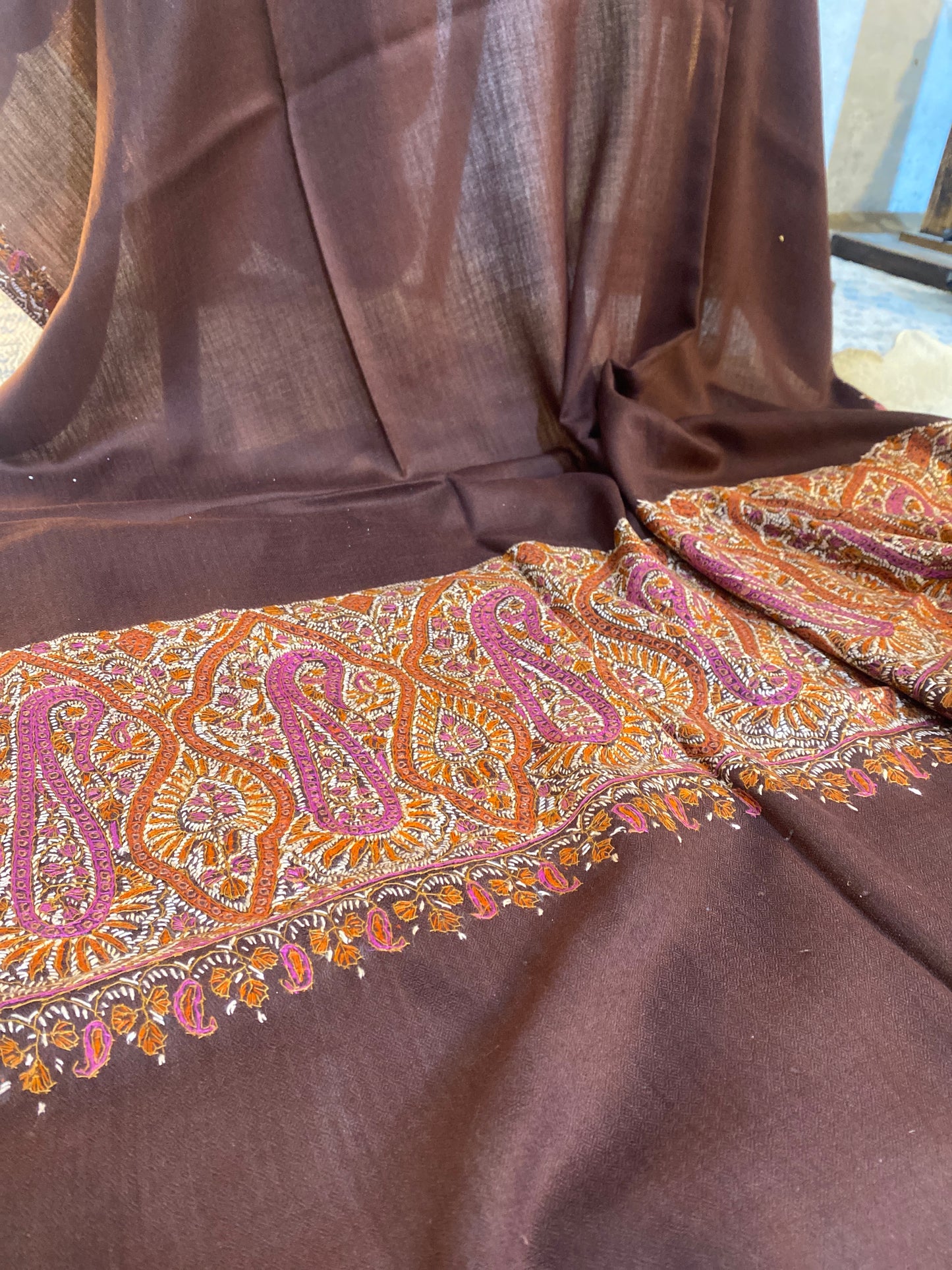 Kashmiri Pashmina Jamawar Maroon 10” border