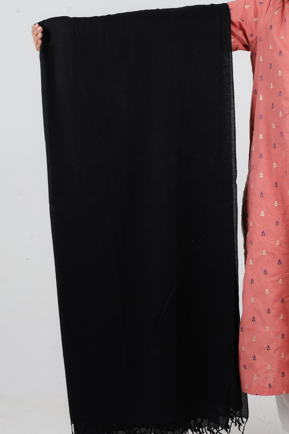 Swati Handloom Plain Black Shawl