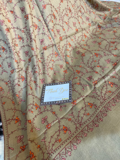 Kashmiri Pashmina Jaladar dark Brown C