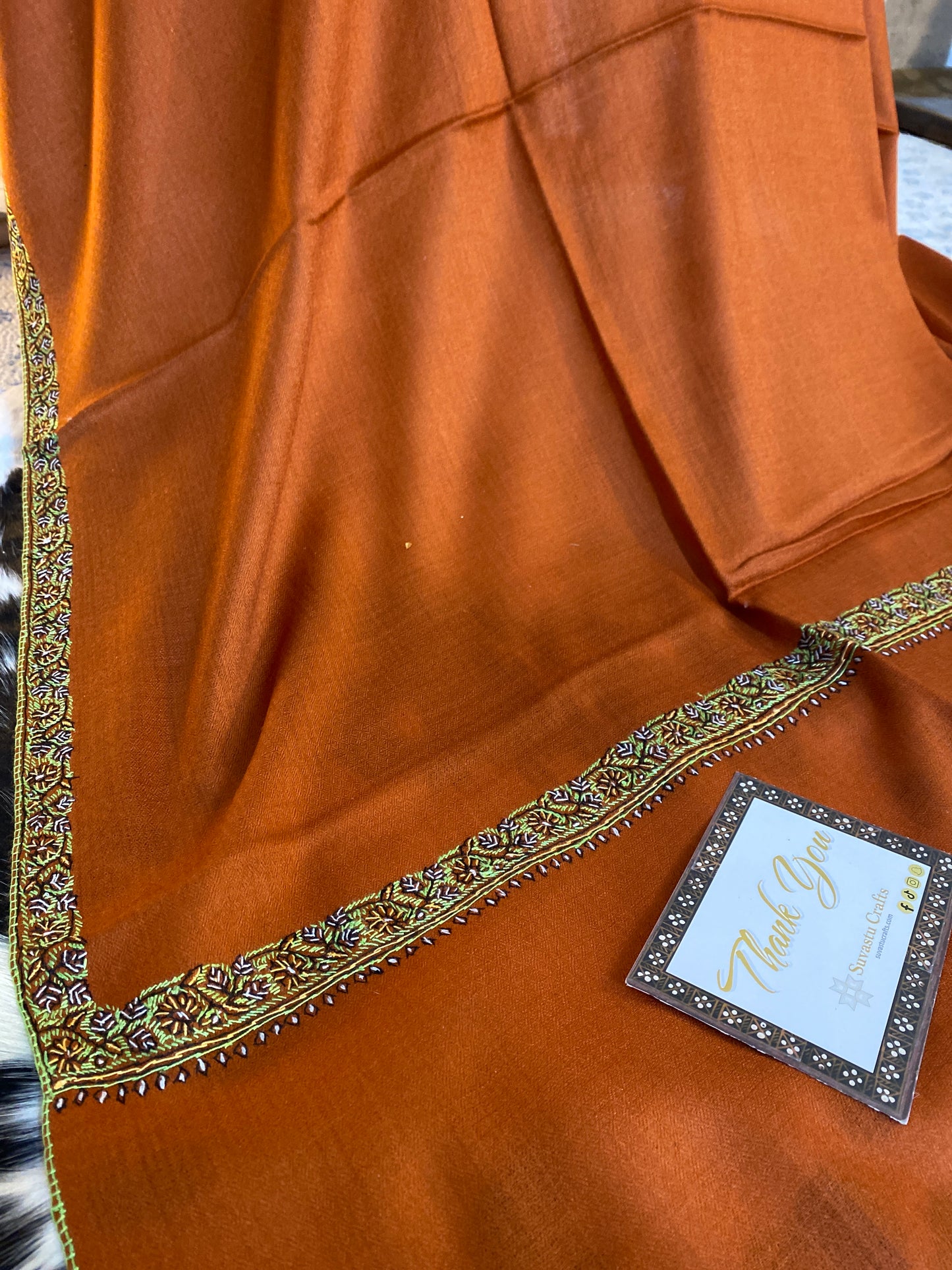 Kashmiri Pashmina Sozni Border Orange A
