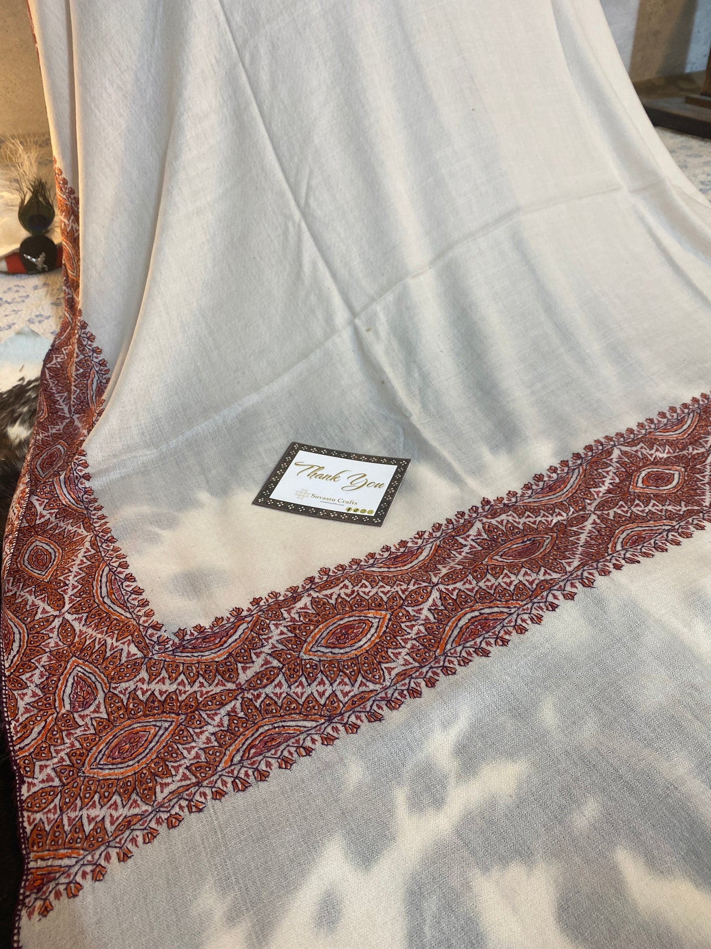 Kashmiri Pashmina Sui Jal Half White A