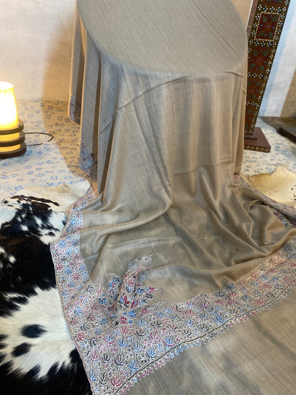 Kashmiri Pashmina Jamawar Gray 4 Border