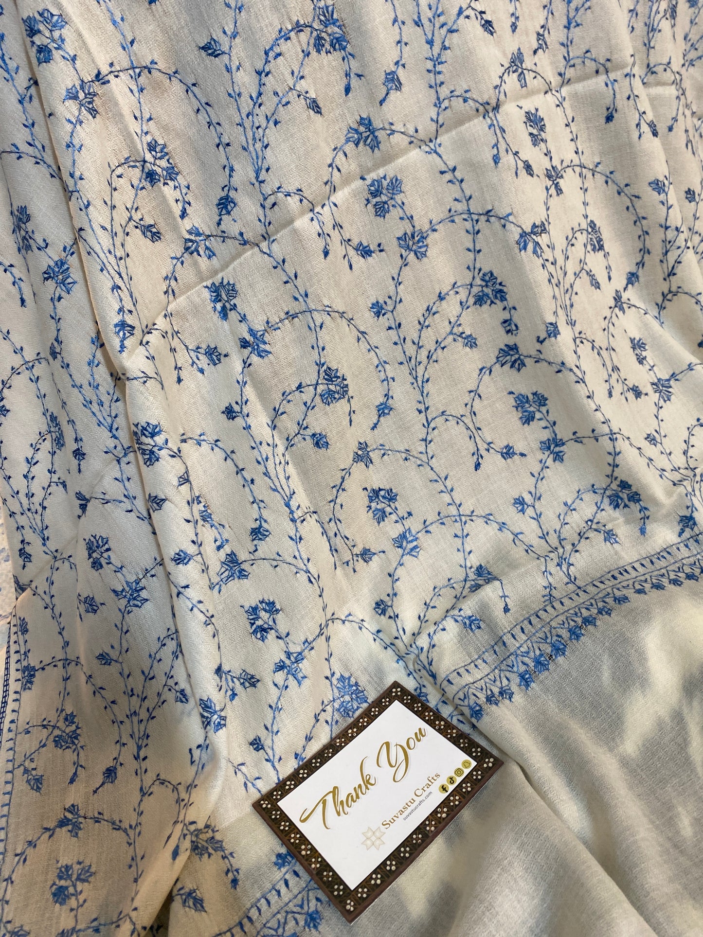 Kashmiri Pashmina Jaladar White B