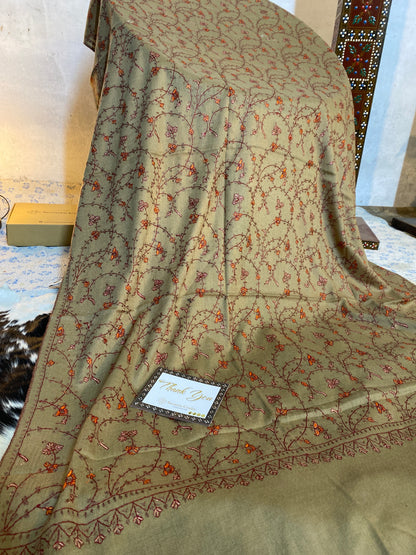 Kashmiri Pashmina Jaladar dark Brown C