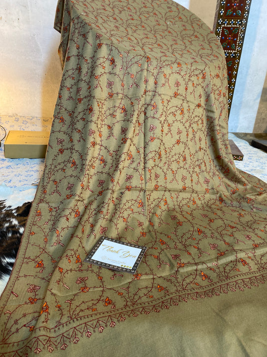 Kashmiri Pashmina Jaladar dark Brown C