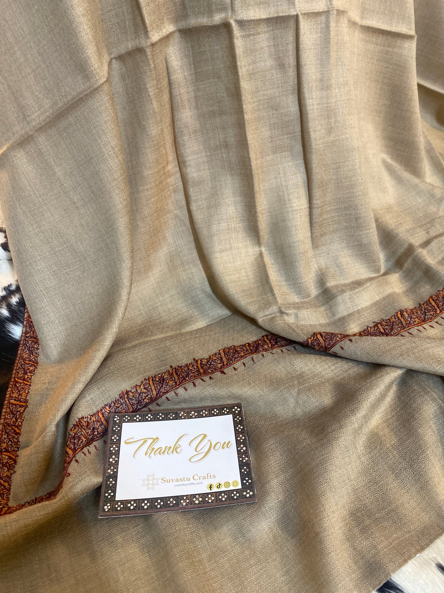 Kashmiri Pashmina Sozni Border Brown B