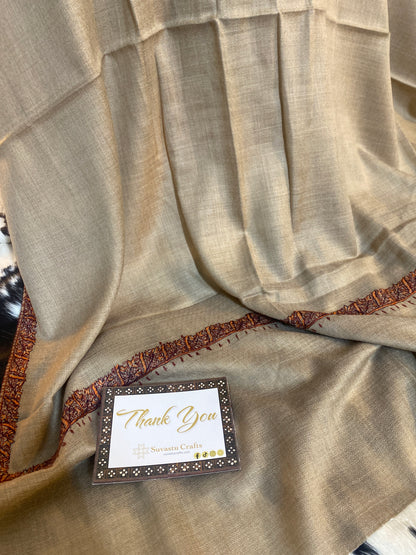 Kashmiri Pashmina Sozni Border Brown B