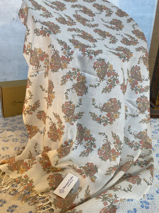 Swati Print Wool Half White B