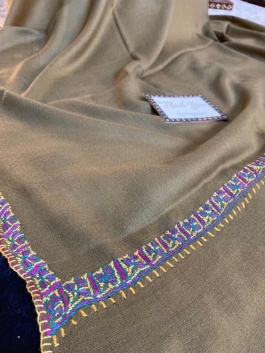 Kashmiri Pashmina Sozni Border Dark Brown A