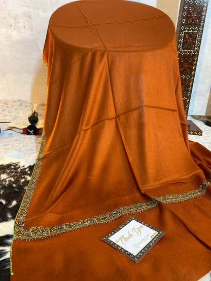 Kashmiri Pashmina Sozni Border Orange A