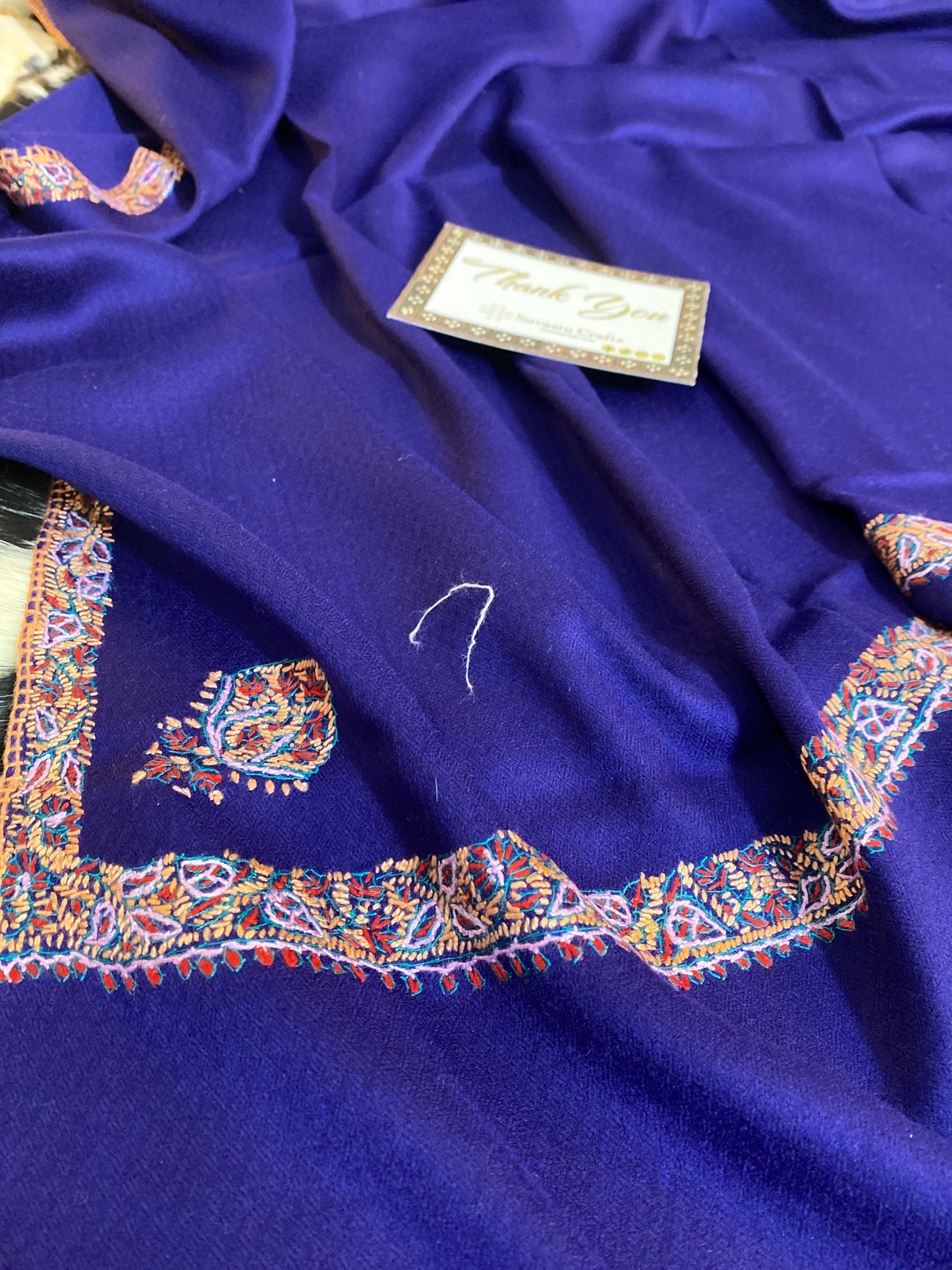 Kashmiri Pashmina Sozni Border Dark Blue A