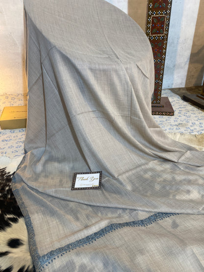 Kashmiri Pashmina Sozni Border Gray A