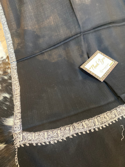 Kashmiri Pashmina Sozni Border Black A