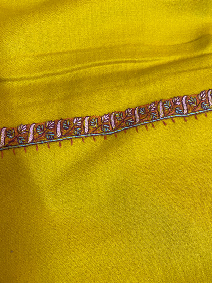 Kashmiri Pashmina Sozni Border Mustard Yellow A