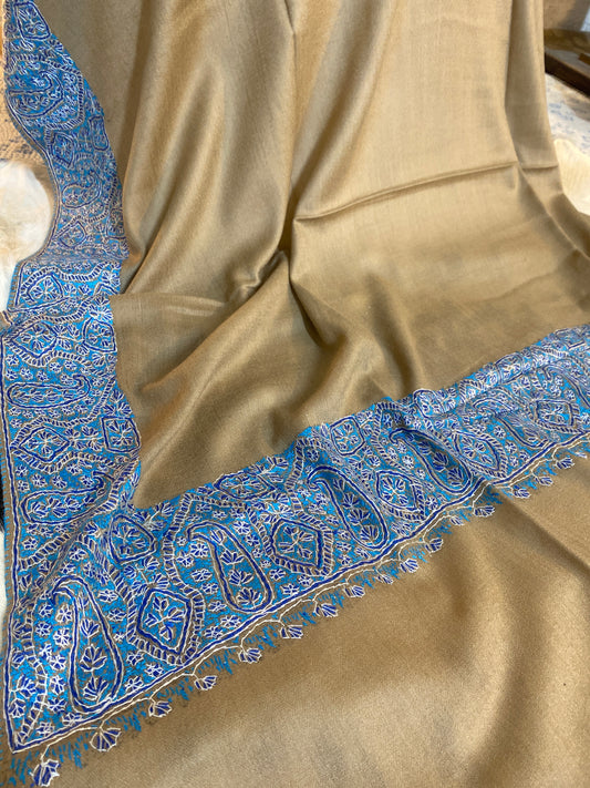 Kashmiri Pashmina Jamawar Brown  4 Border