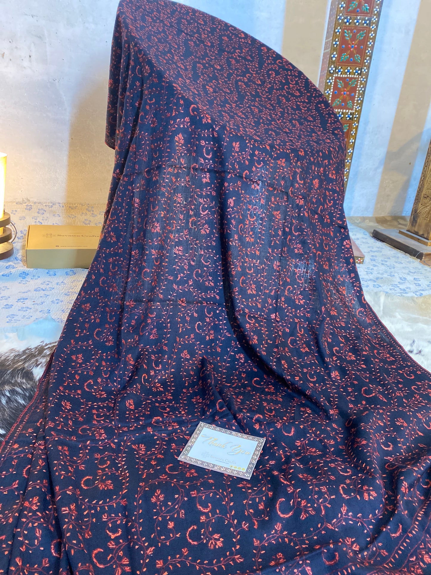 Kashmiri Pashmina Jaladar Black A