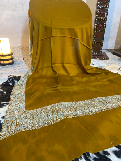 Kashmiri Pashmina Jamawar Mustard C 4 Border