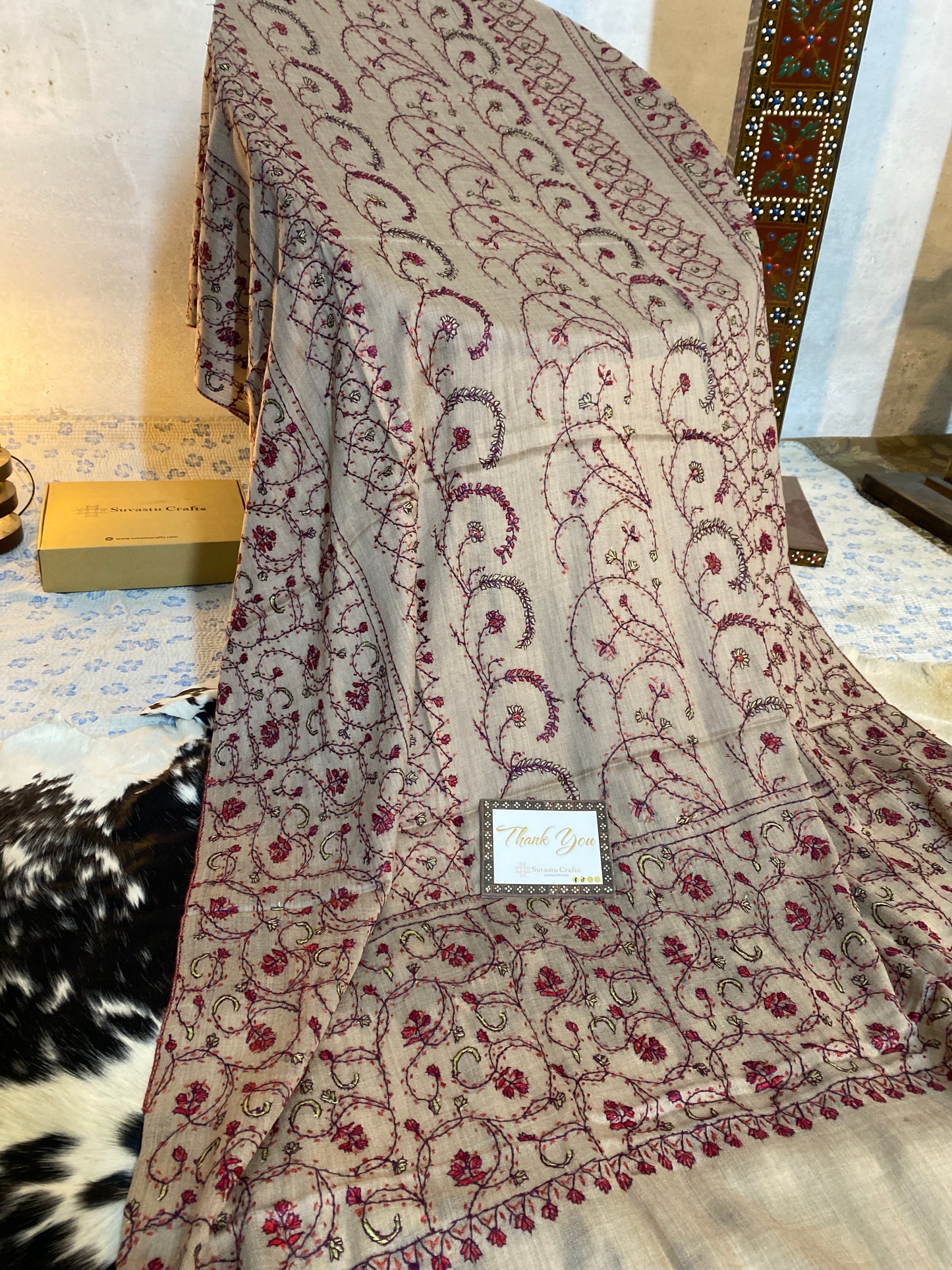 Kashmiri Pashmina Jaladar Brown A