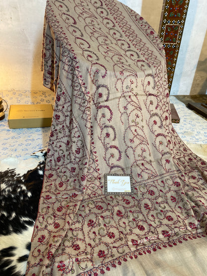 Kashmiri Pashmina Jaladar Brown A