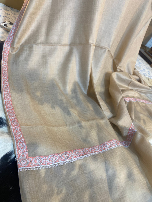 Kashmiri Pashmina Sozni Border Brown A