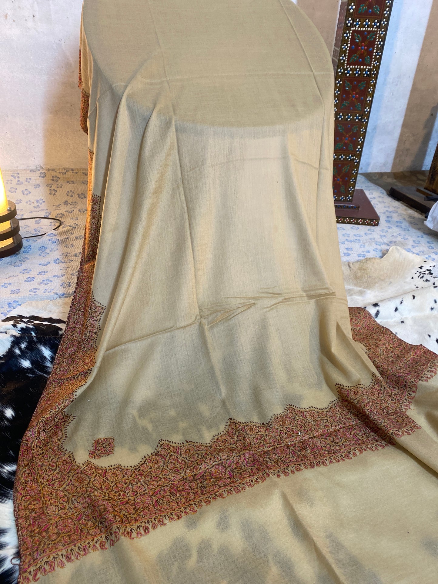 Kashmiri Pashmina Jamawar Brown B 4 Border
