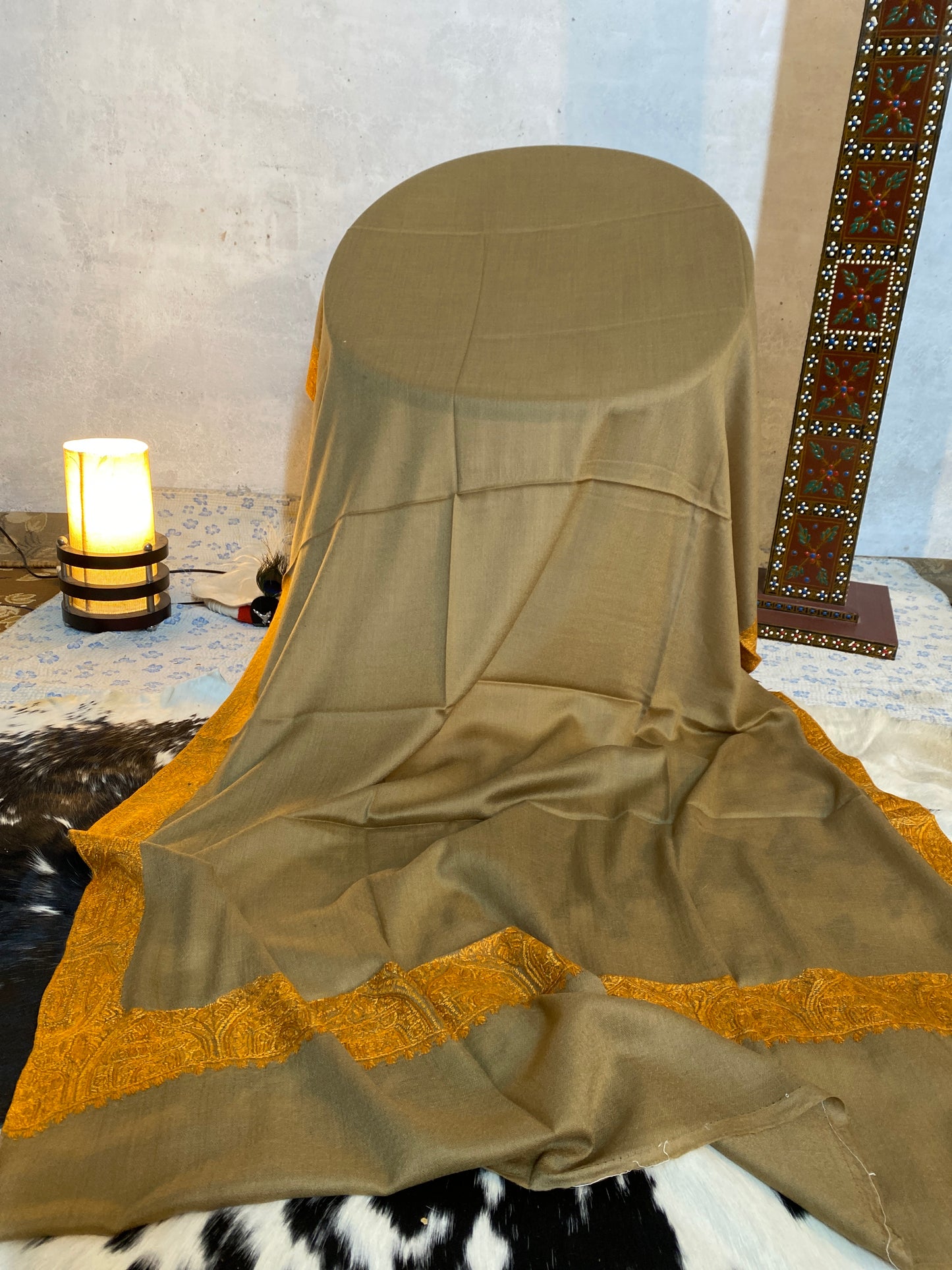 Kashmiri Pashmina Sui Jal Brown D