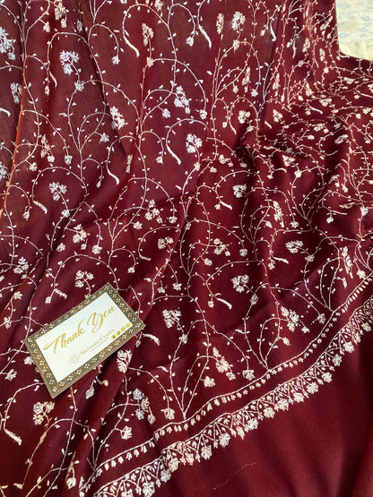 Kashmiri Pashmina Jaladar Mahroon A