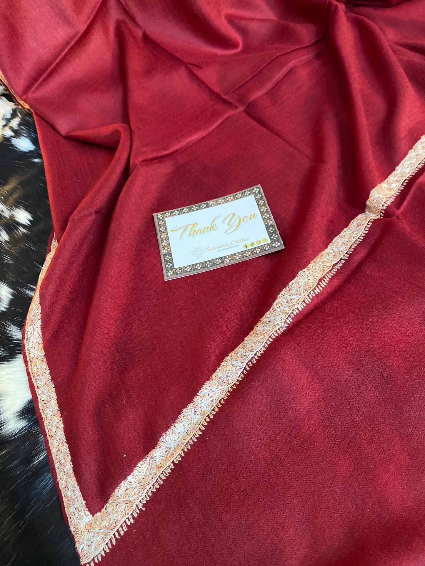 Kashmiri Pashmina Sozni Border Mahroon A