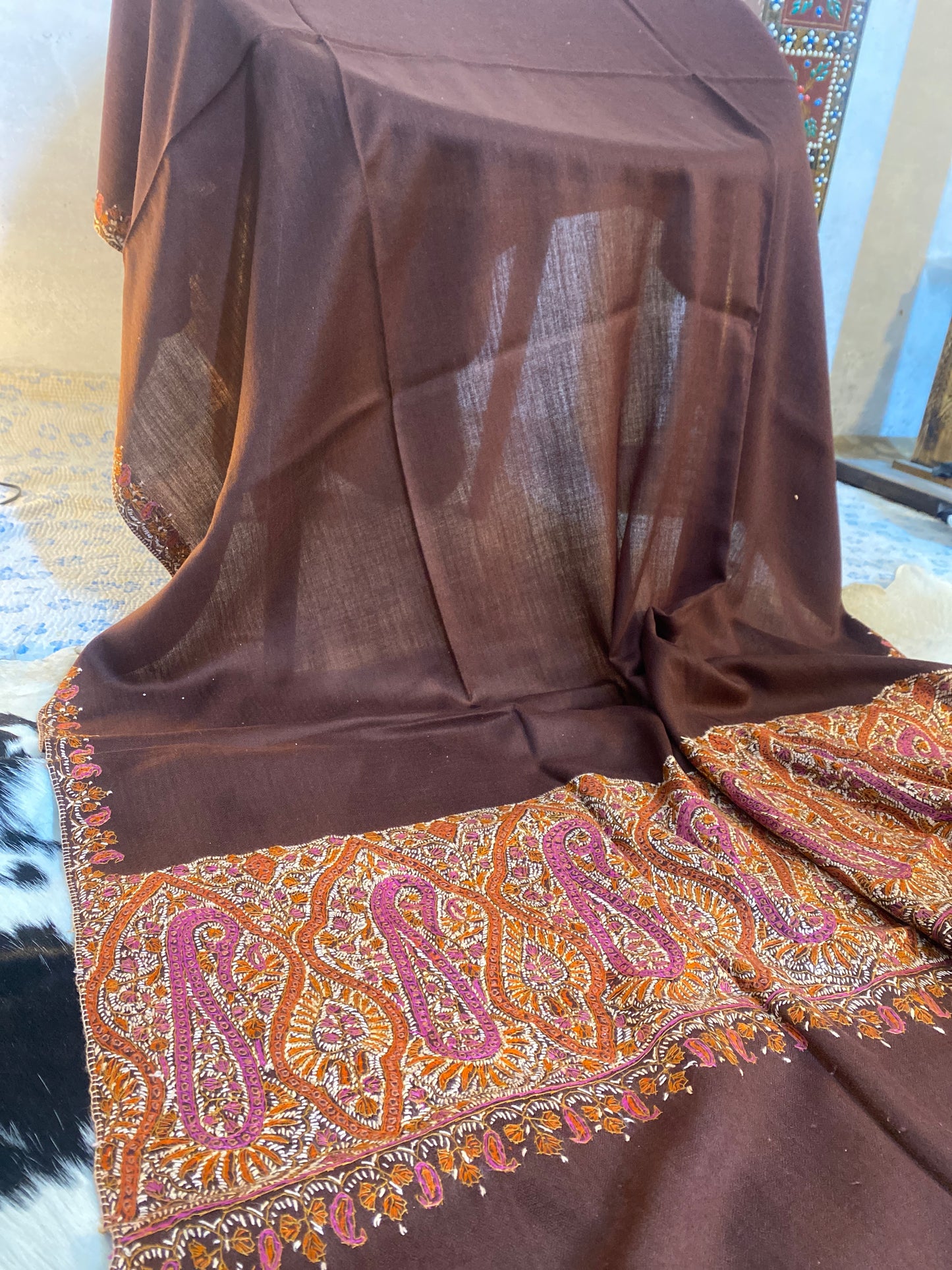 Kashmiri Pashmina Jamawar Maroon 10” border