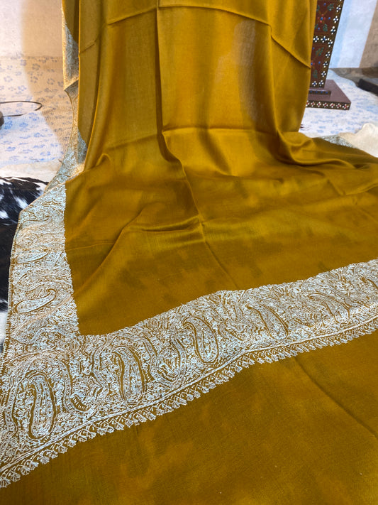 Kashmiri Pashmina Jamawar Mustard C 4 Border