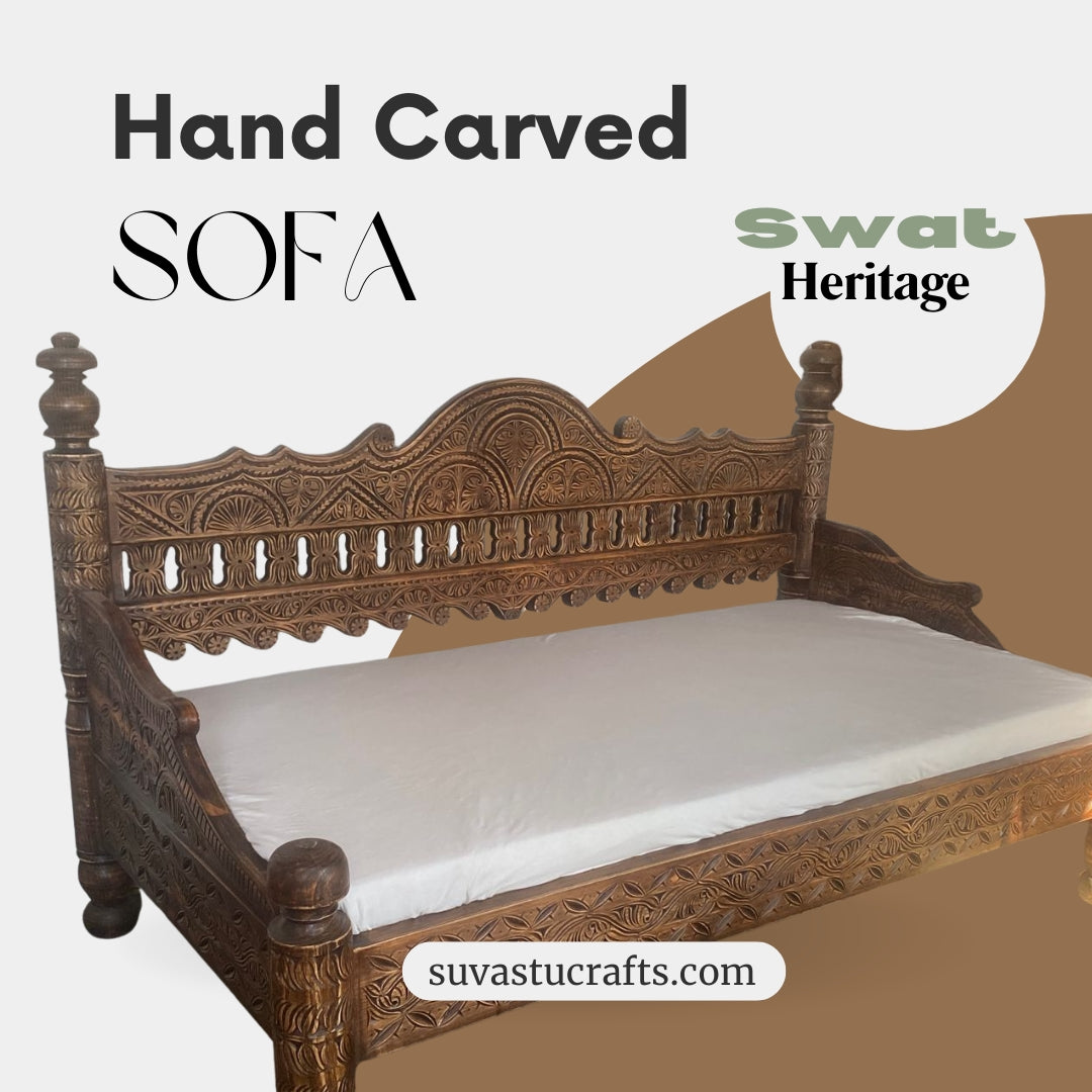 Swati Hand-Carved Wooden Sofa (3-Seater)